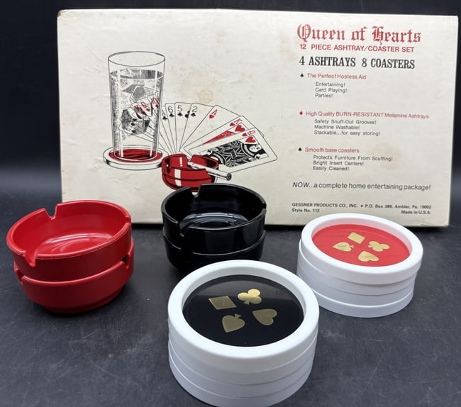 Queen of Hearts Ashtray Coaster Set - 6
