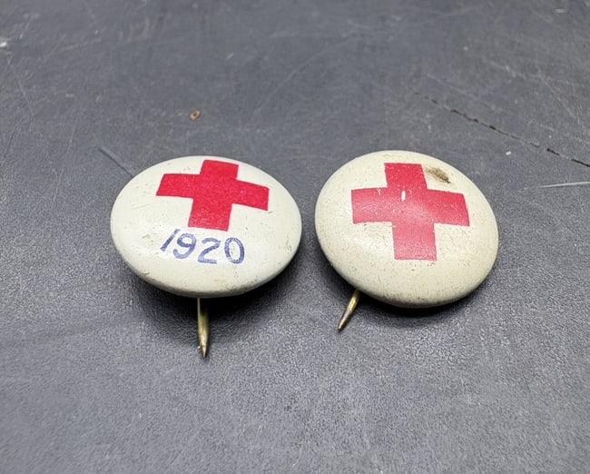 Pair of Antique American Red Cross Pin lot, 1 marked 1920 WW I Collectible Pinback (1 of 5)