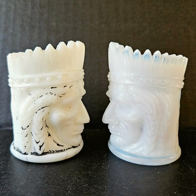 Joe St. Clair Milk Glass Native American Toothpick Holders circa 1960's. - 2