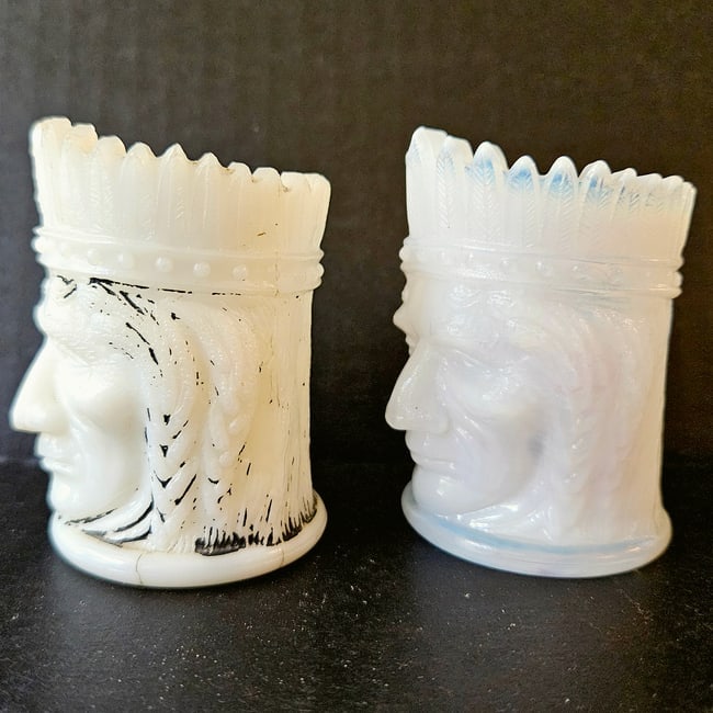 Joe St. Clair Milk Glass Native American Toothpick Holders circa 1960's. - 4