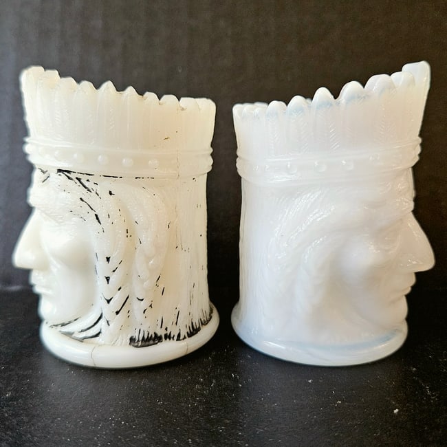 Joe St. Clair Milk Glass Native American Toothpick Holders circa 1960's. - 5