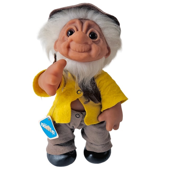 Original Grandpa Norfin Troll Dolls by Thomas Dam 1977 in Yellow and Brown Felt Clothing #7002 (1 of 8)