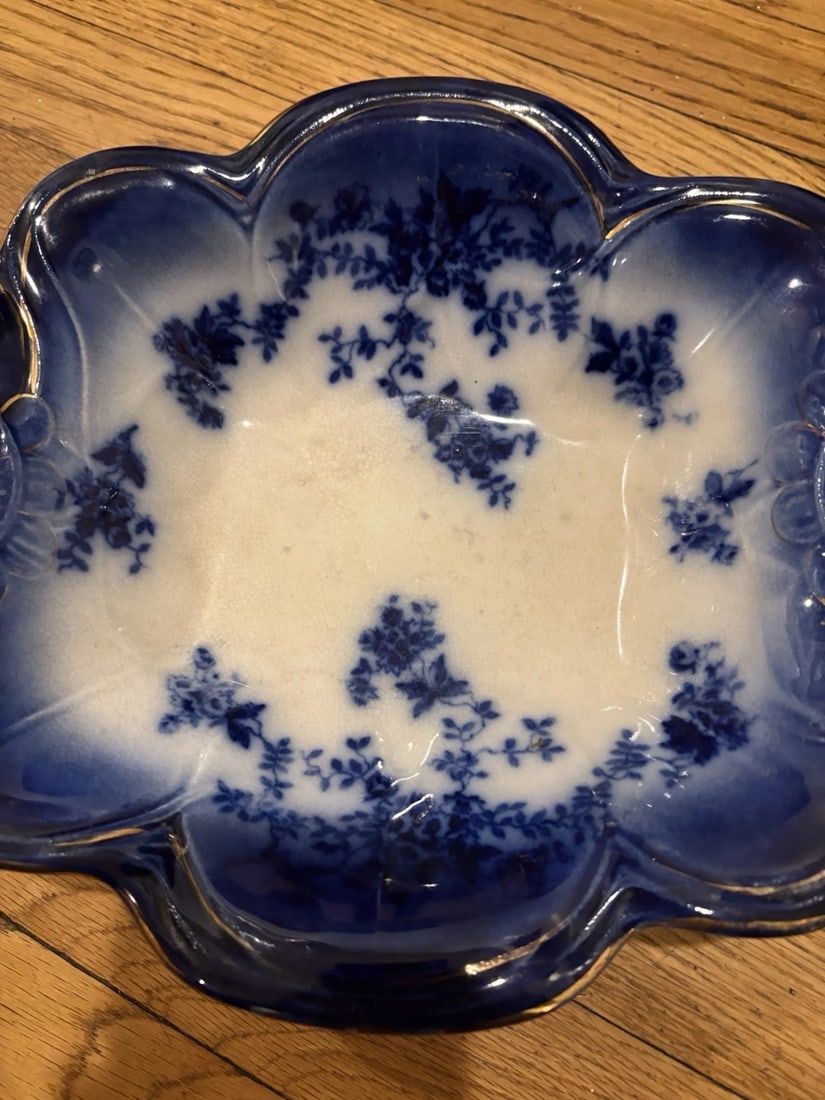 Floral Handled Labelle Flow Blue Bowl - 2
