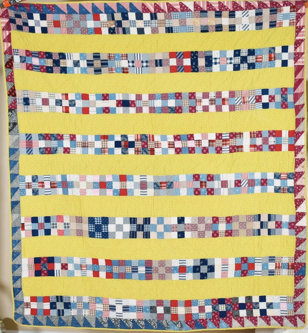 1880's Nine Patch Quilt, Sawtooth Border (1 of 15)