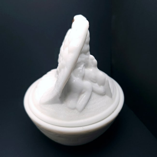 Westmoreland Milk Glass Eagle on a Nest with Amber Eyes & Basket Weave Base - 2