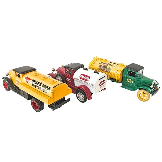 Set of 3 Diecast Metal Oil Company Trucks Coin Banks - 2