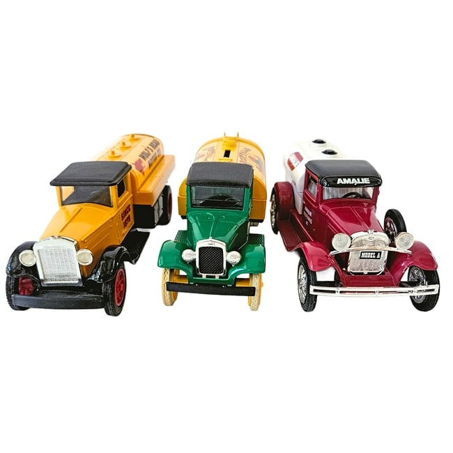 Set of 3 Diecast Metal Oil Company Trucks Coin Banks - 3