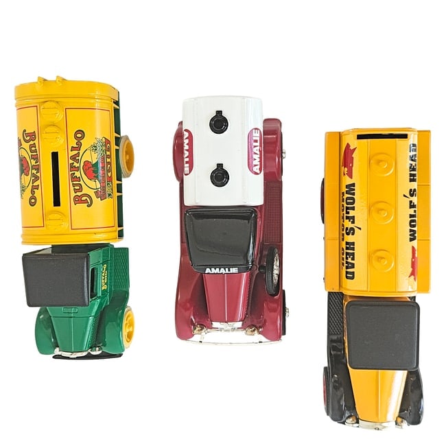 Set of 3 Diecast Metal Oil Company Trucks Coin Banks - 8