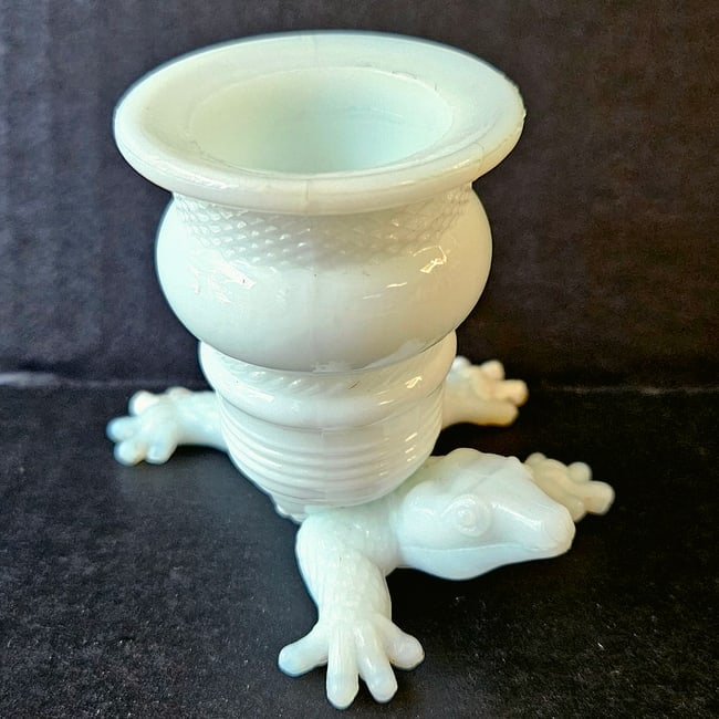 White Milk Glass "crocodile" Toothpick Holder by Butler Brothers - 2
