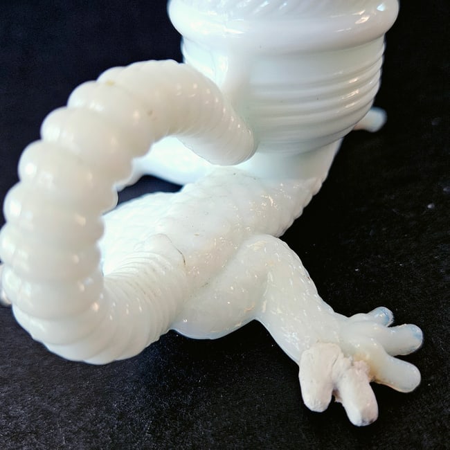 White Milk Glass "crocodile" Toothpick Holder by Butler Brothers - 8