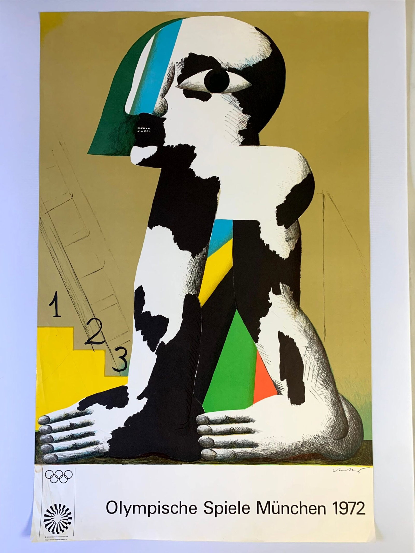 Munich Olympics 1972 - Art by Horst Antes (1970) 25" x40" German Sports Lithograph Poster (1 of 3)