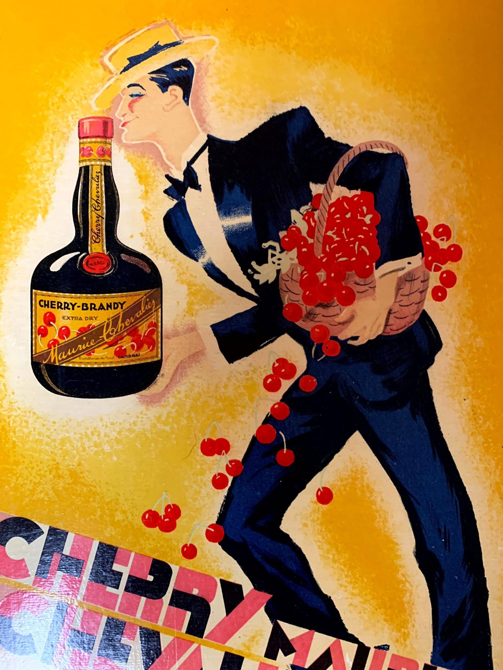 Maurice Chevalier Cherry Brandy - Art by Roger de Valerio (1934) 11"X16.5" French Advertising Poster - 2