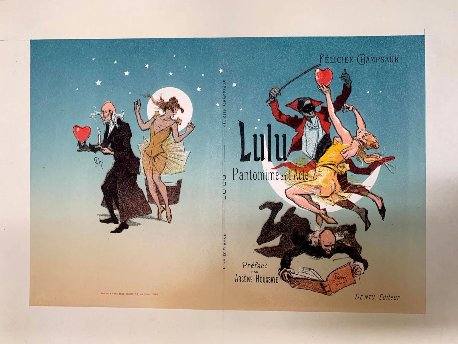 Lulu Pantomime - Art by Cheret (1887) 14"X15.25" French Book Cover LB - 2