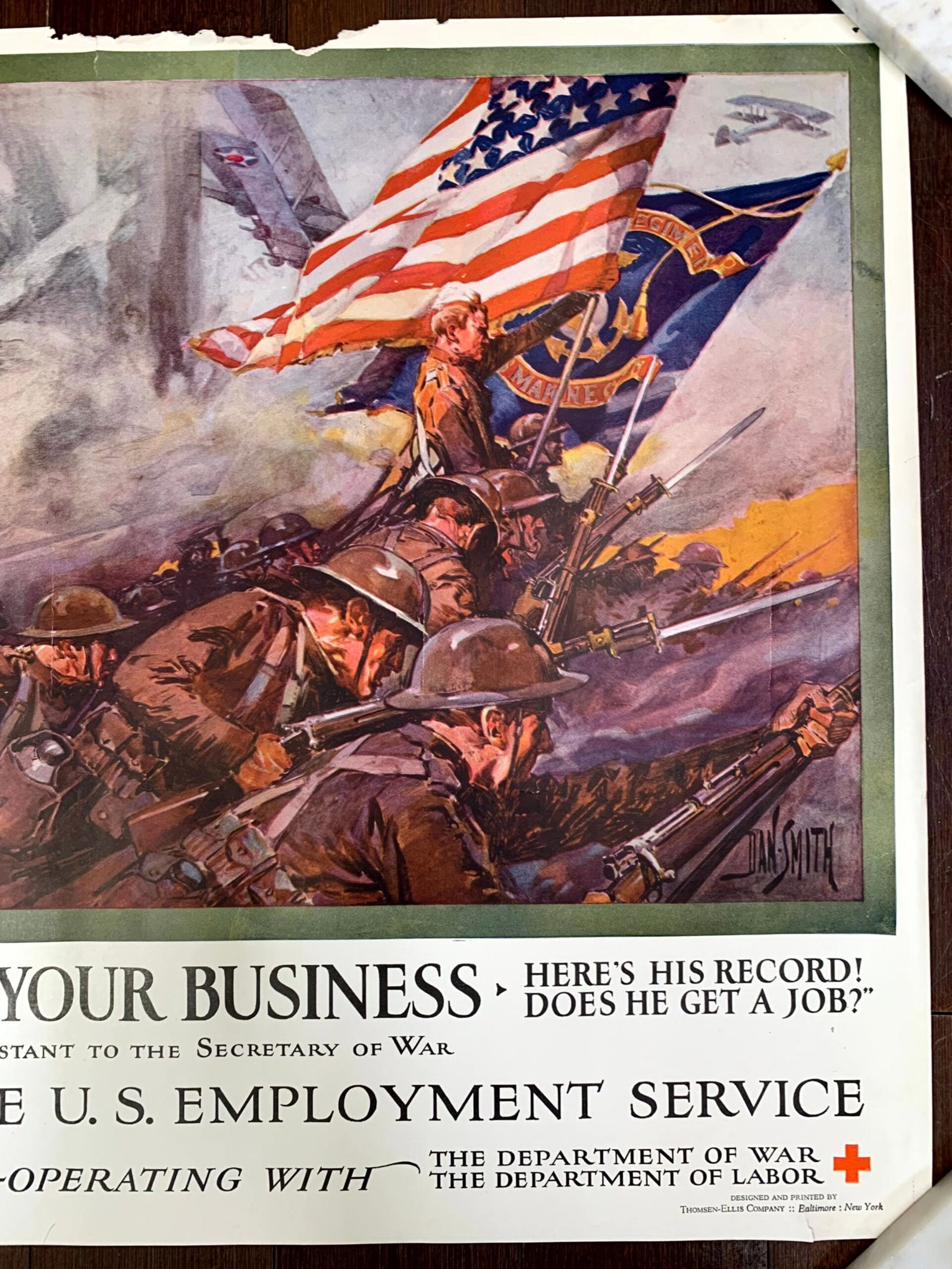 Put Fighting Blood In Your Business - Art by Dan Smith (1918) 19"X28" WWI Red Cross Poster - 2