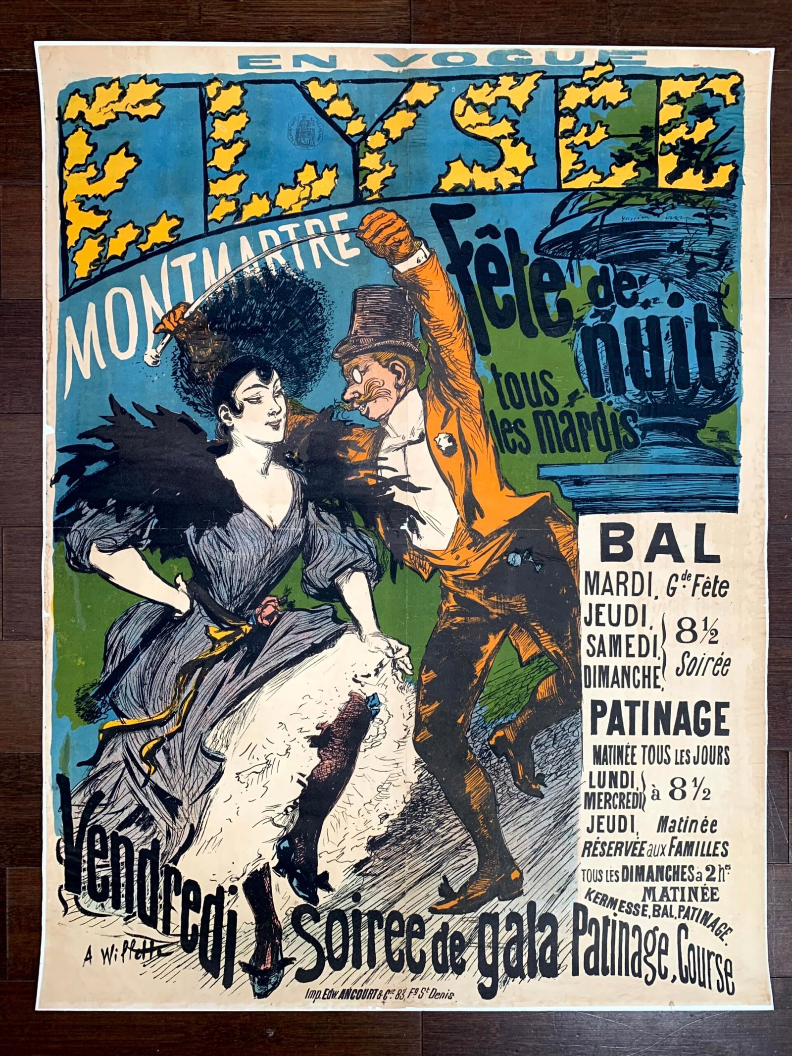 Elysee Montmarte - Art by Adolphe Willett (1924) 24"X31.5" French Theater Poster LB (1 of 5)
