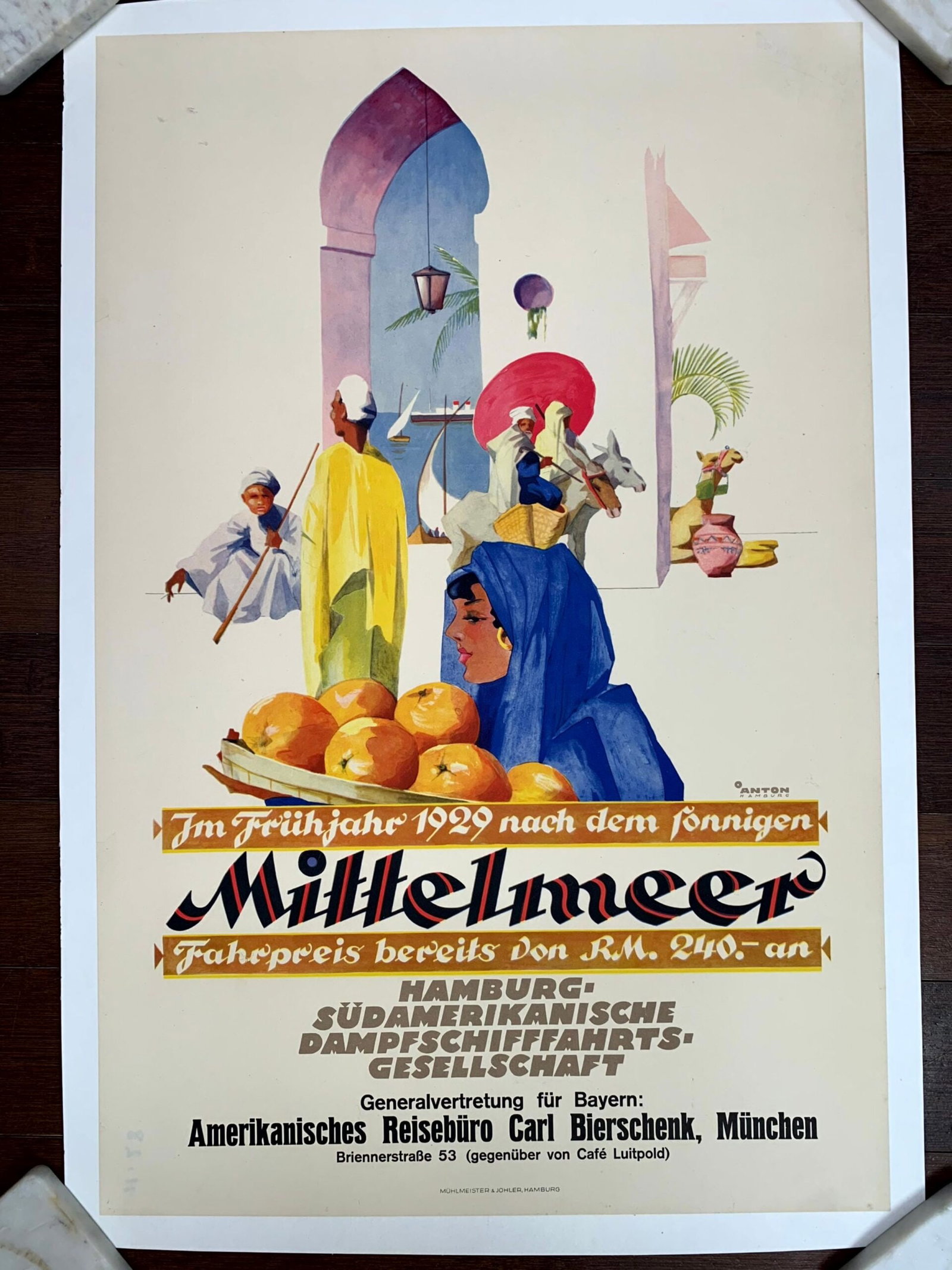 Mittelmeer - Art by Anton Ottomar (1929) 17.75"X27" German Advertising Poster LB (1 of 2)