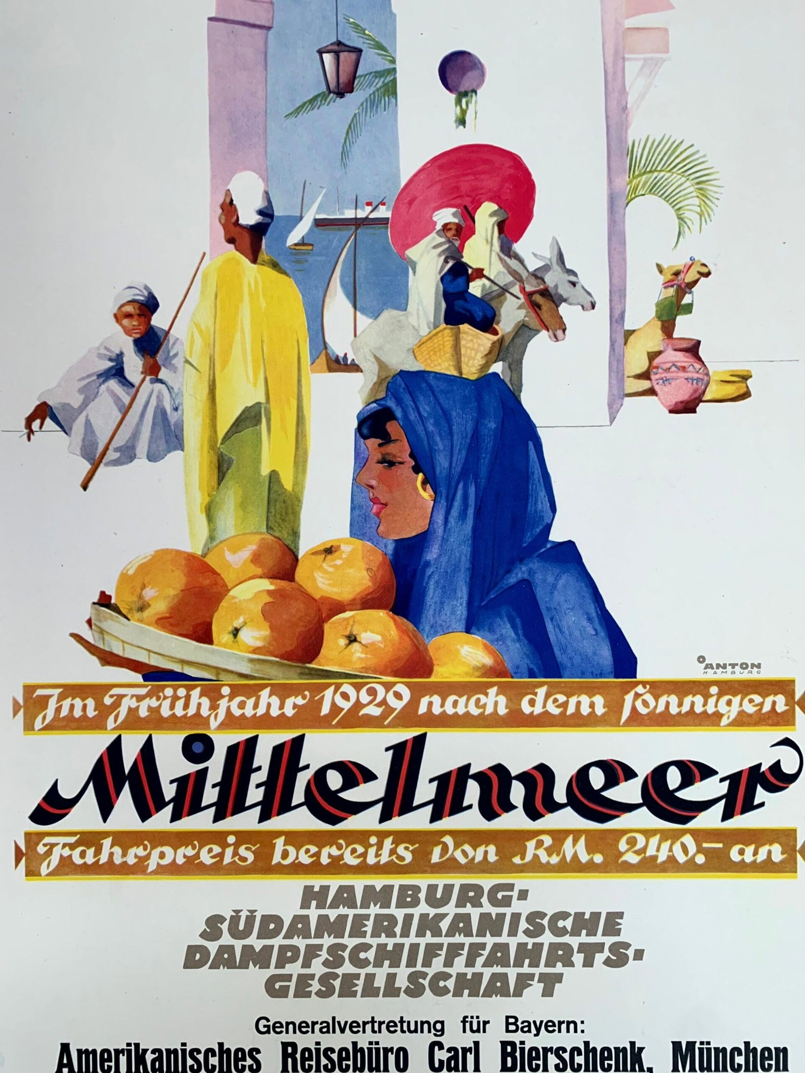 Mittelmeer - Art by Anton Ottomar (1929) 17.75"X27" German Advertising Poster LB - 2