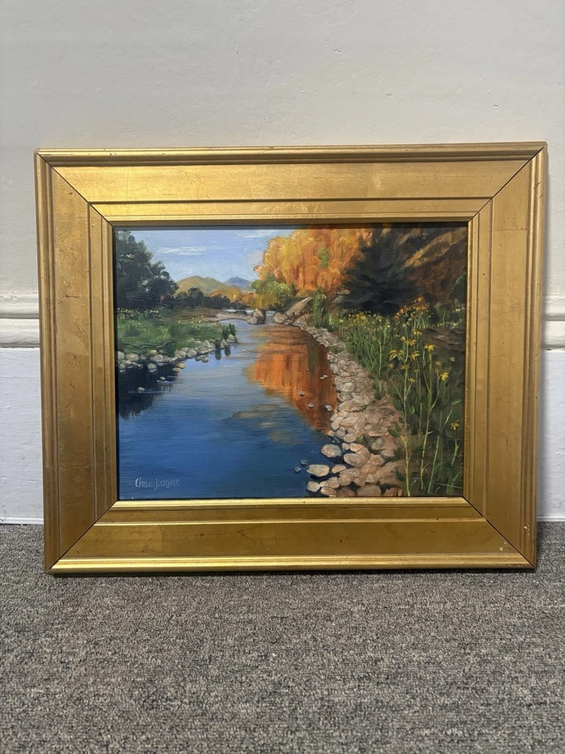 Artist Signed Oil On Canvas Landscape Painting: The frame measures 19 5/8" x 16 5/8" and the canvas measures 14" x 11". It is artist signed in the lower left hand corner. It is in good condition and is being sold as is Shipping: Domestic: