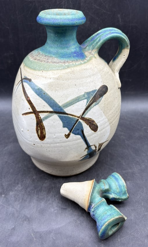 Signed Art Pottery Jug with stopper - 2