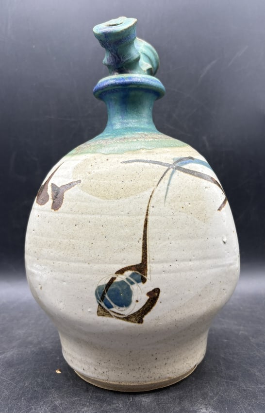 Signed Art Pottery Jug with stopper - 5