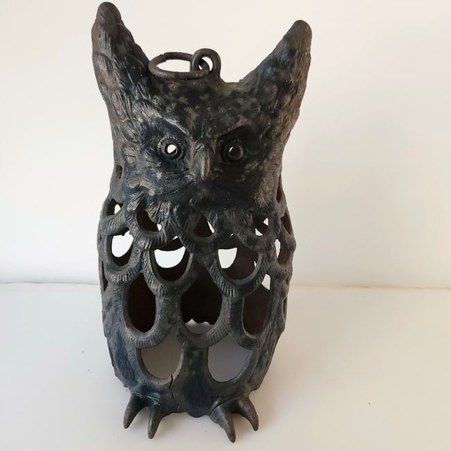 Cast Iron Owl Candle Lantern Candle Holder Japanese Garden Decor - Black (1 of 7)