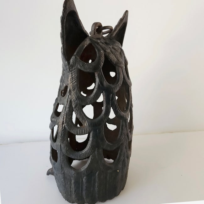 Cast Iron Owl Candle Lantern Candle Holder Japanese Garden Decor - Black - 2