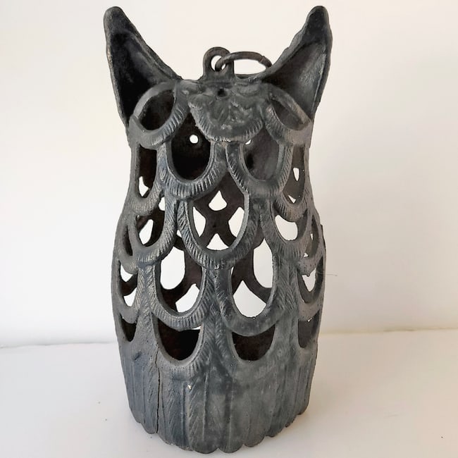 Cast Iron Owl Candle Lantern Candle Holder Japanese Garden Decor - Black - 3