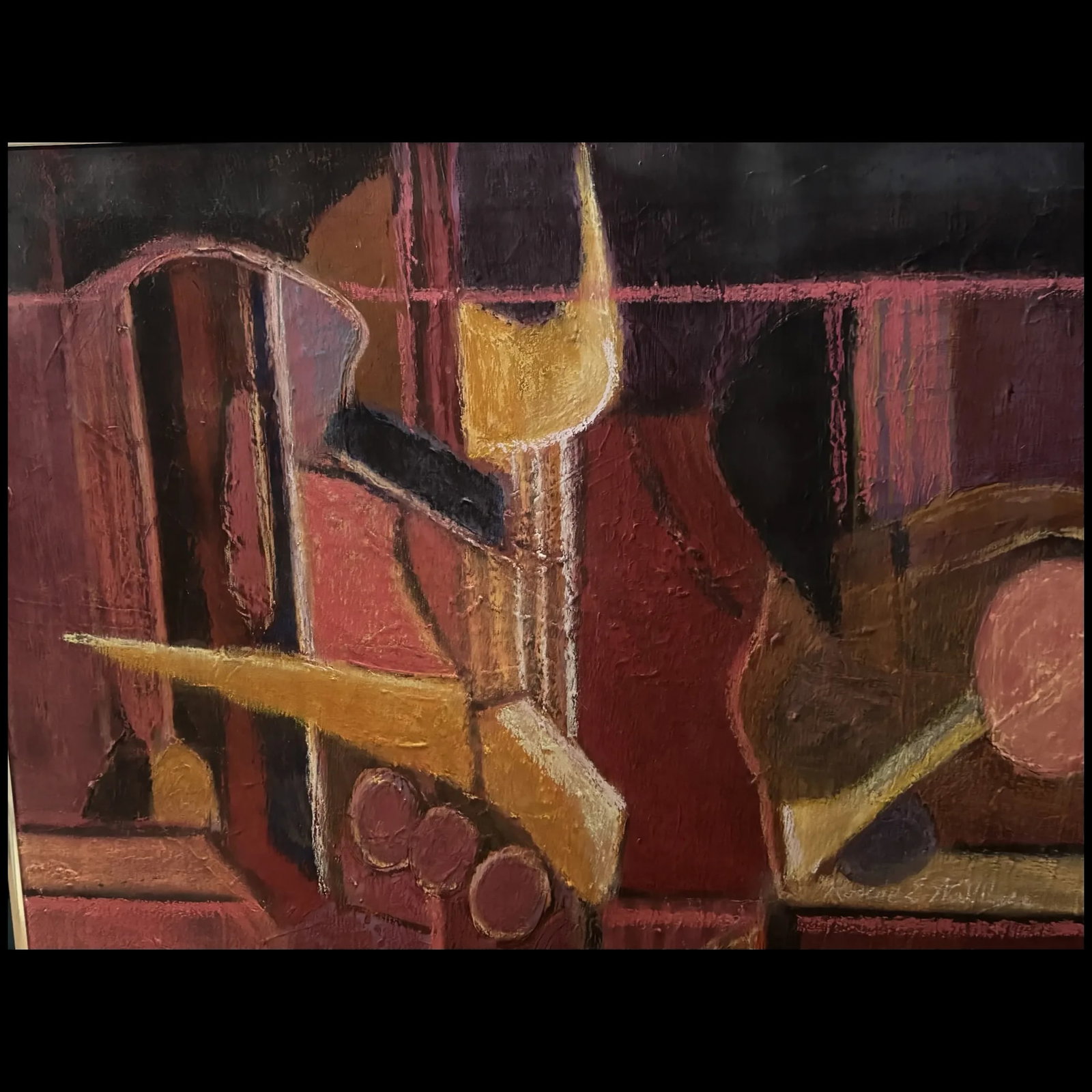 Vintage Mid century original expressionist Pastel Painting - 2