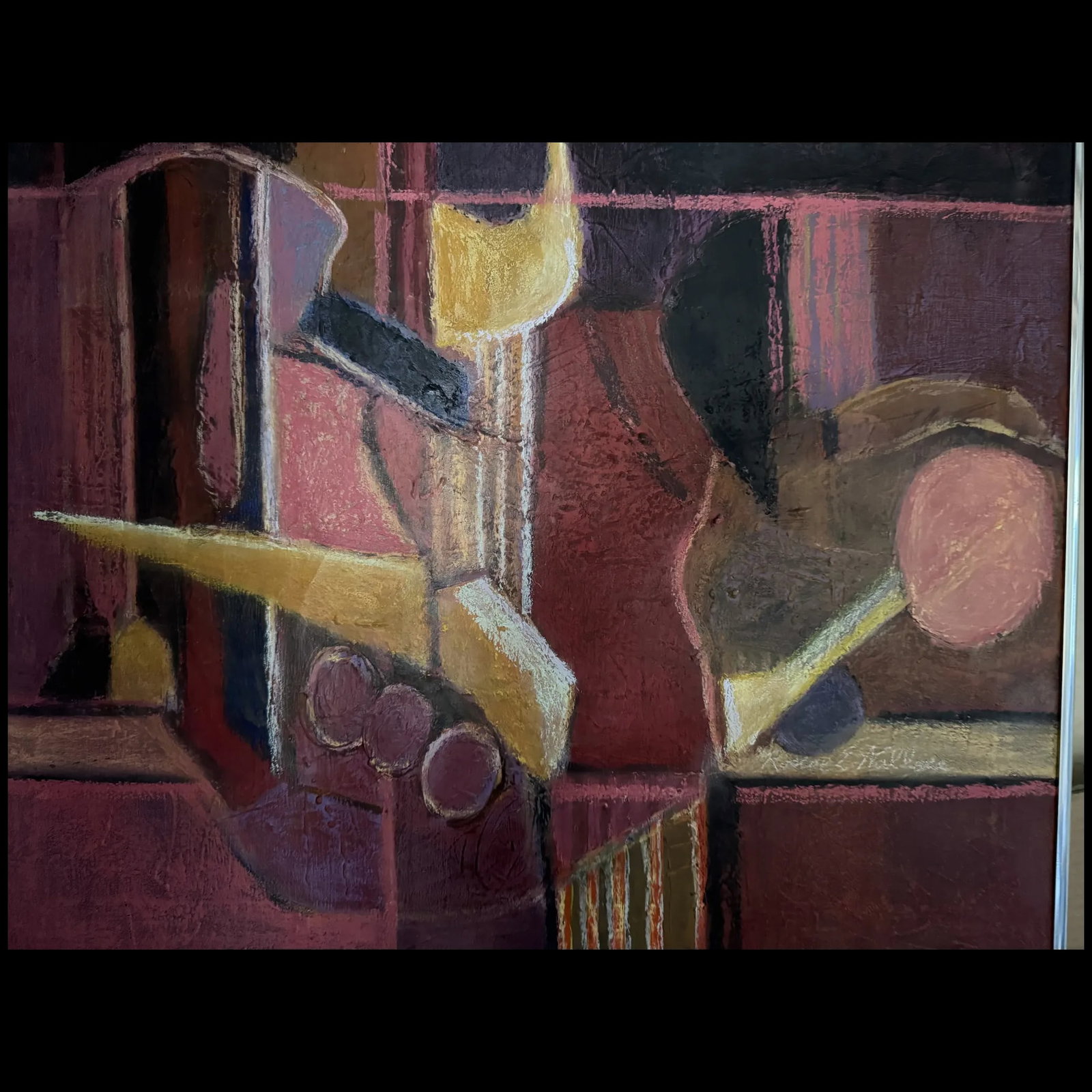 Vintage Mid century original expressionist Pastel Painting - 3