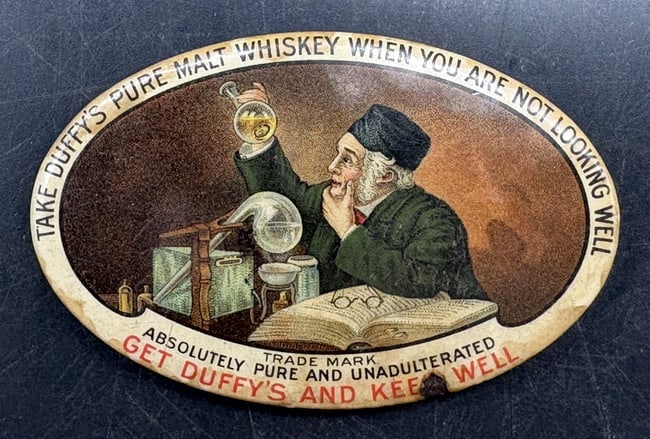 Antique Duffy's Pure Malt Whiskey Pocket Mirror Celluloid Advertising c1910 (1 of 6)