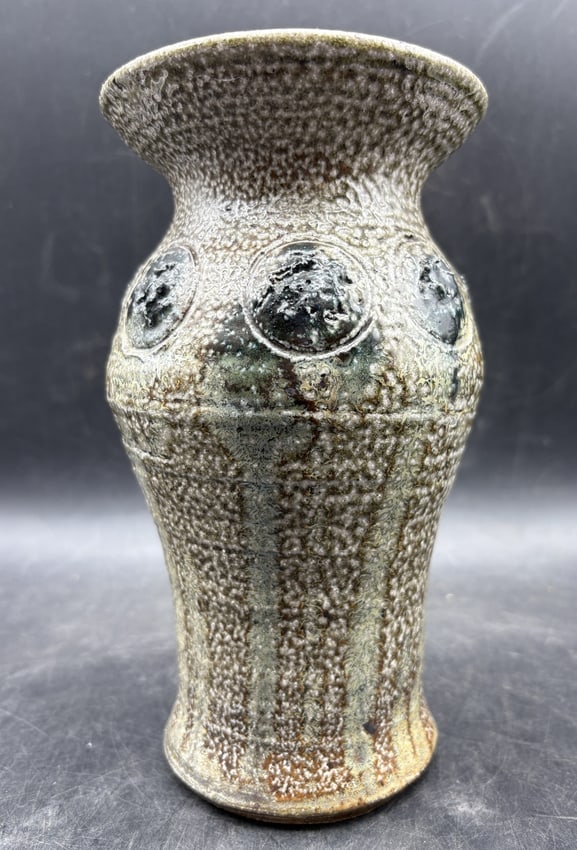 Signed Art Pottery Vase: Date/Period: Contemporary Dimension: Approx 8" tall x 4.5" diam Material: Stoneware Additional Information: Cobalt glaze finish. Signed by artist Shipping: Domestic: Flat-rate of $12.00 to anywhere