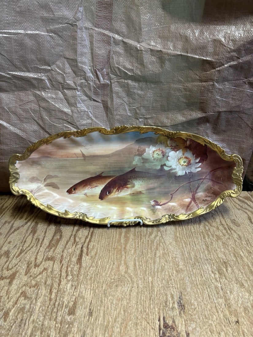 11 Pc Limoges Artist Signed Fish Set - 2