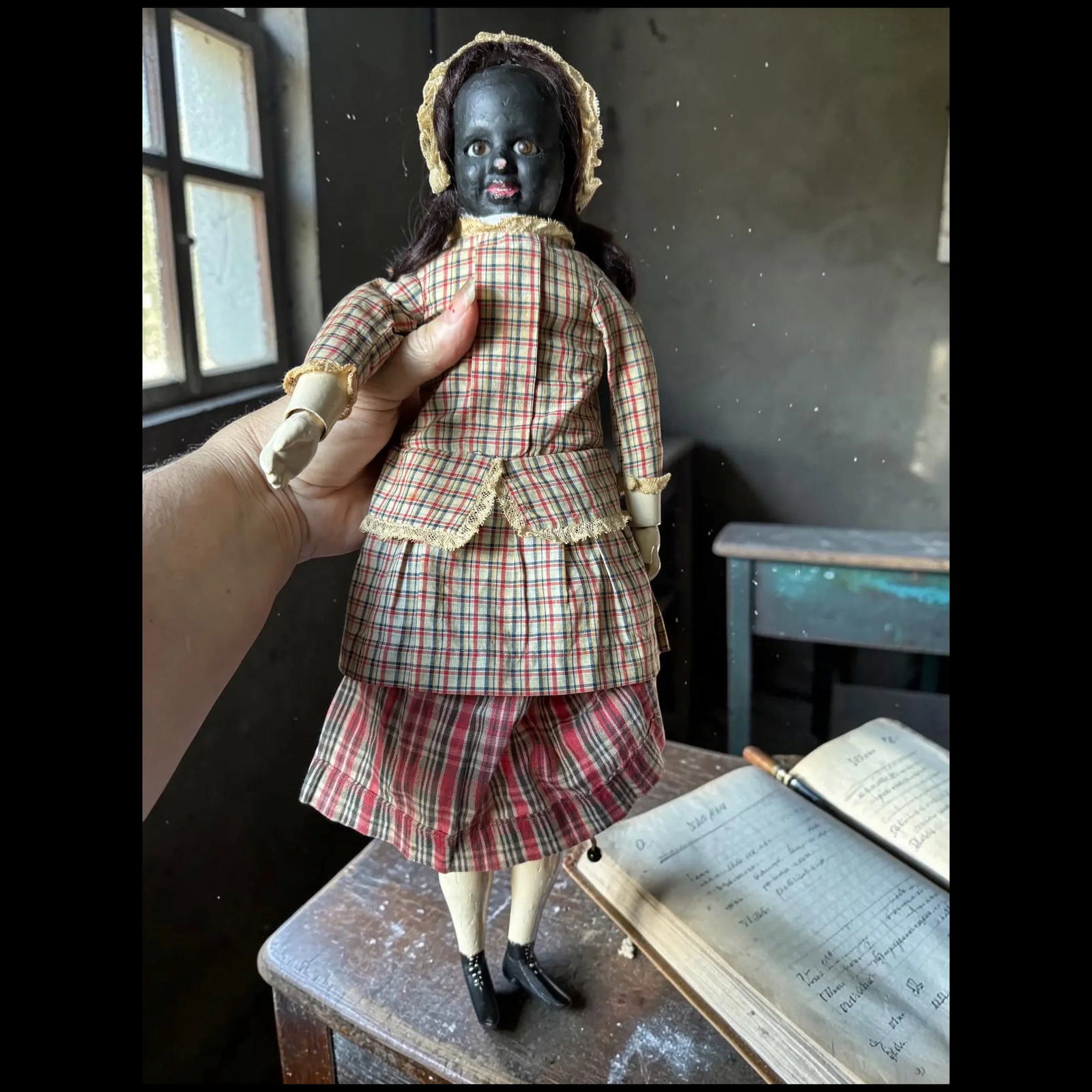 Fritz Bartenstein Two Face Antique primitive Wax Doll - 2