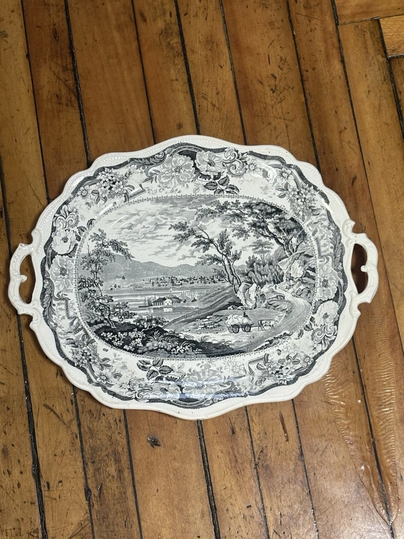Clews Hudson River Newbury Historical Staffordshire Tray: It measures 15 3/4" x 12 1/2" and is marked. It has no chips, cracks or repairs Shipping: Domestic: Flat-rate of $25.00 to anywhere within the contiguous U.S. International: Foreign shipping rates