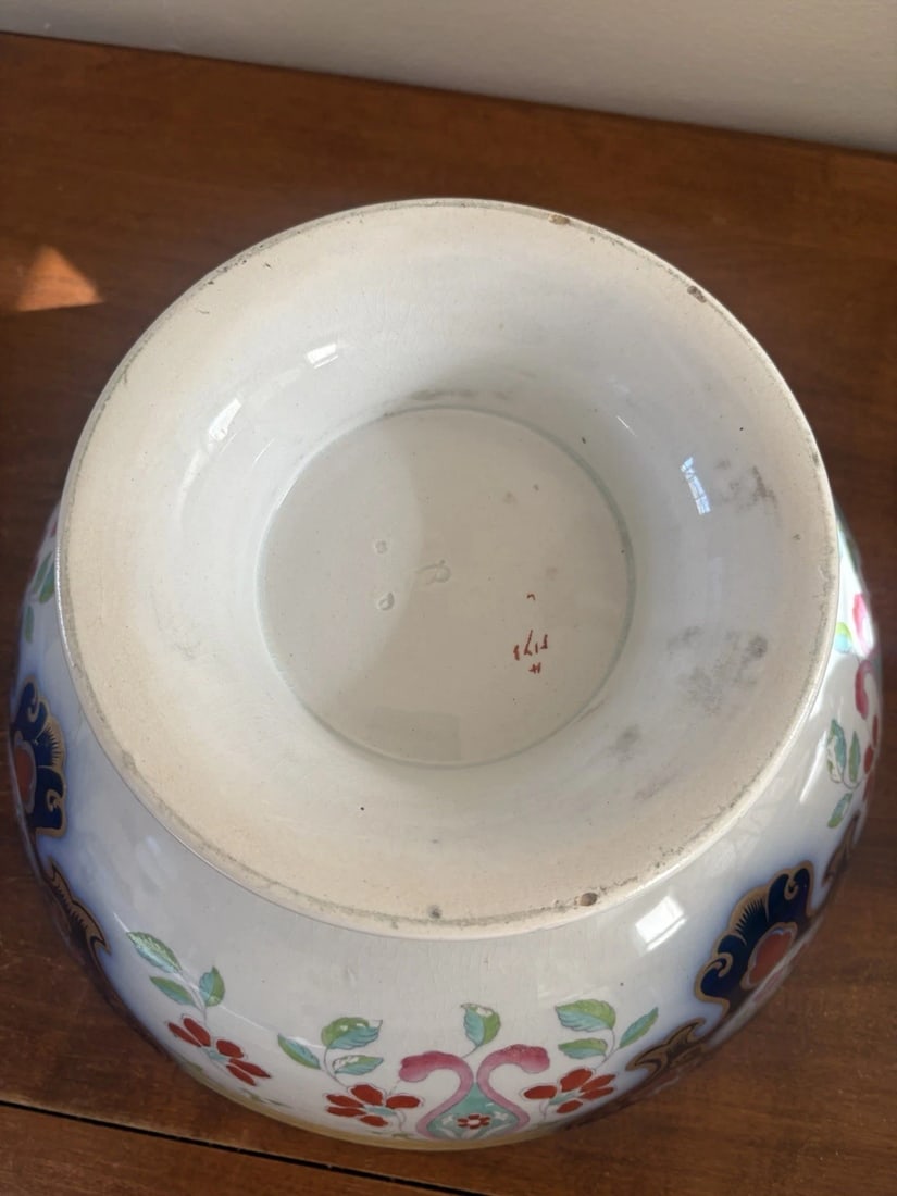 Flow Blue Polychrome Punch Bowl - 3