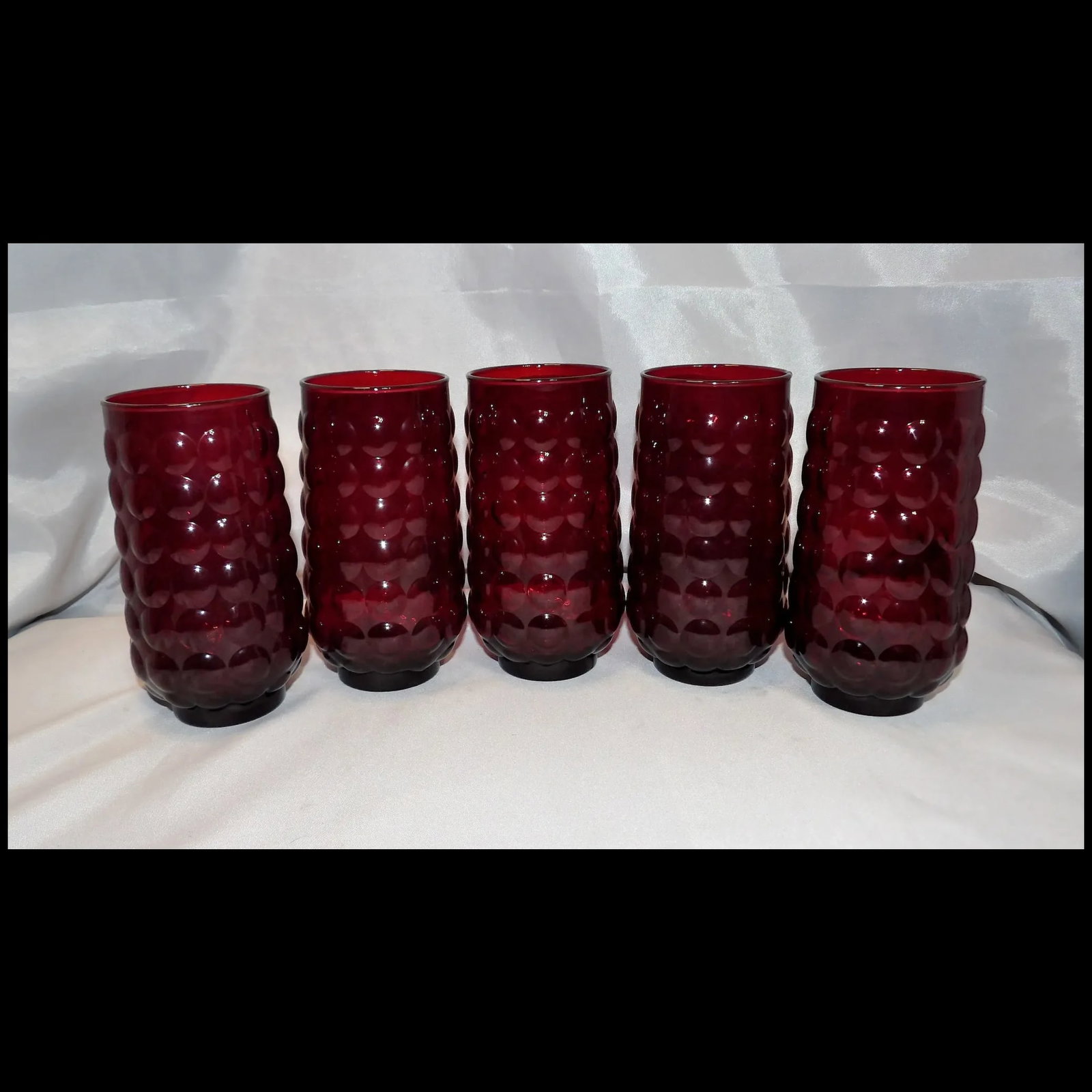 Rare Anchor Hocking Royal Ruby Bubble 16 oz. Lemonade Tumblers - 6