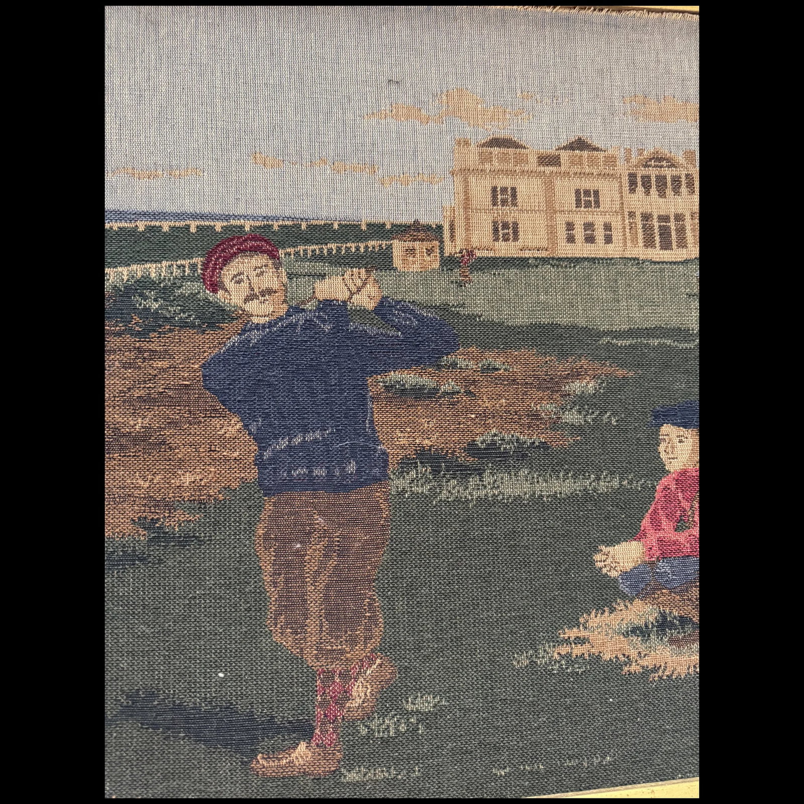 Vintage tapestry depicting a golf scene in Scotland Library pc - 4