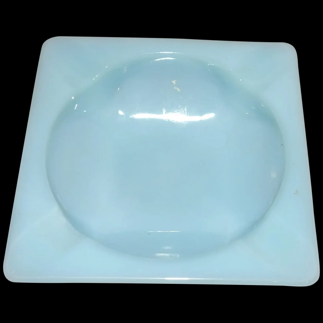Blue Azurite (Delphite Blue) Ashtray: Fire King produced this wonderful and somewhat rare Blue Azurite (Delphite Blue) Ashtray pattern for a short period, 1950 - 1956. This is sometimes referred to as Delphite Blue glass as well. It is in