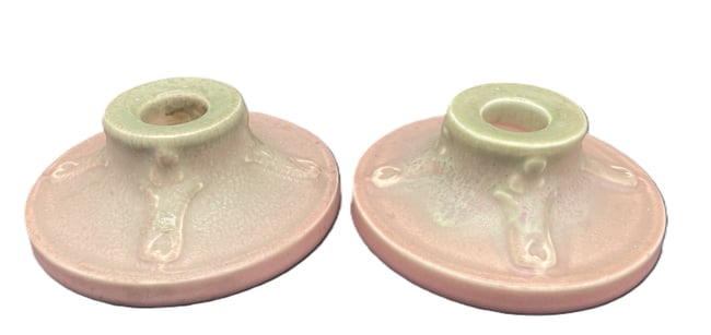 Rookwood 1921 Vintage Art Pottery Ceramic Candle Holders 2472: Date/Period: 1921 Dimension: Approx. 5" x 1.5" Material: ceramic pottery Additional Information: Shipping: Domestic: Flat-rate of $14.00 to anywhere within the contiguous U.S. International: Foreign s