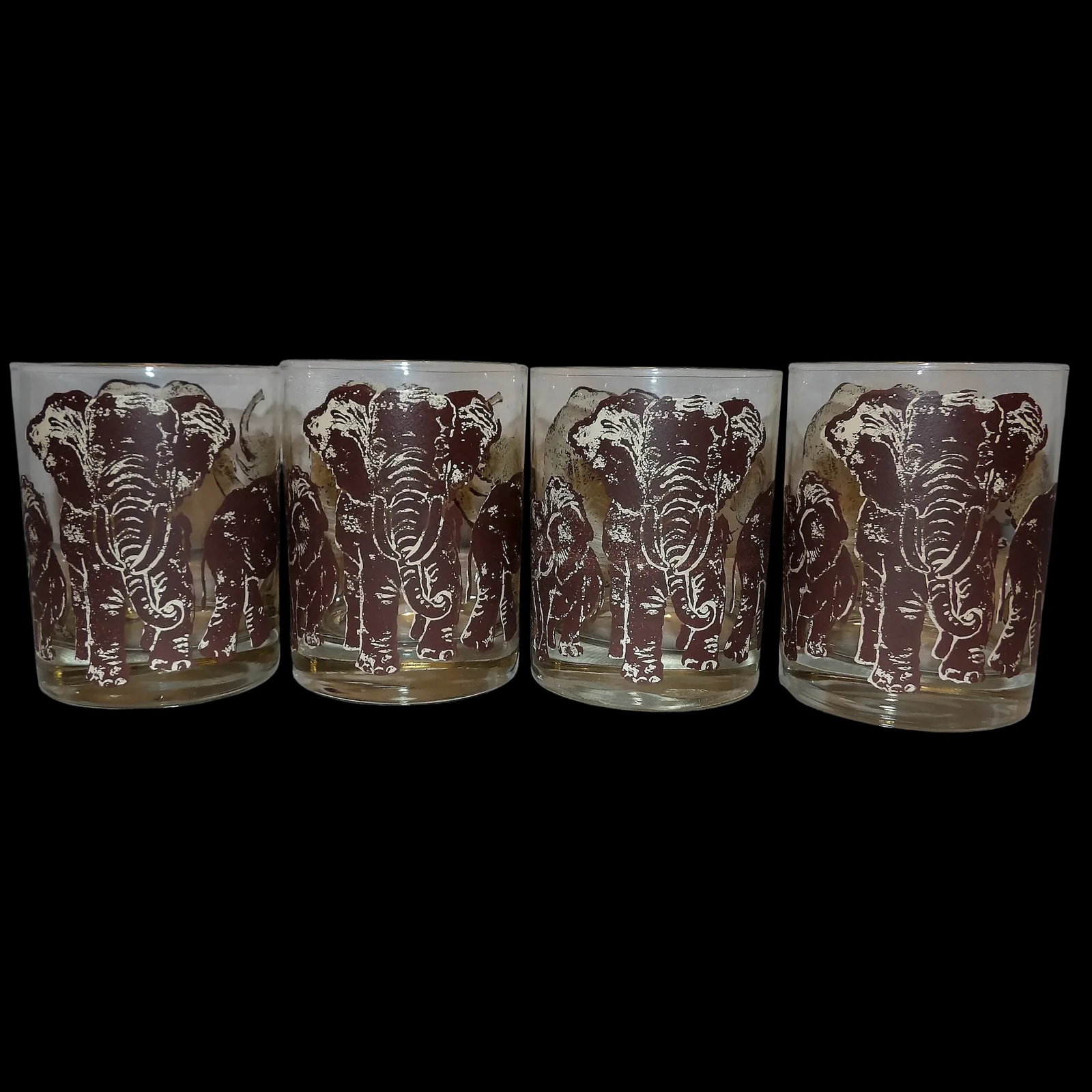 Vintage Tastesetter ELEPHANTS Safari Double Old Fashioned Cocktail Glasses (1 of 8)