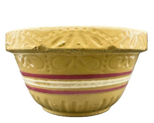 Antique 9" YellowWare Mixing Bowl with Red & White Bands (1 of 8)