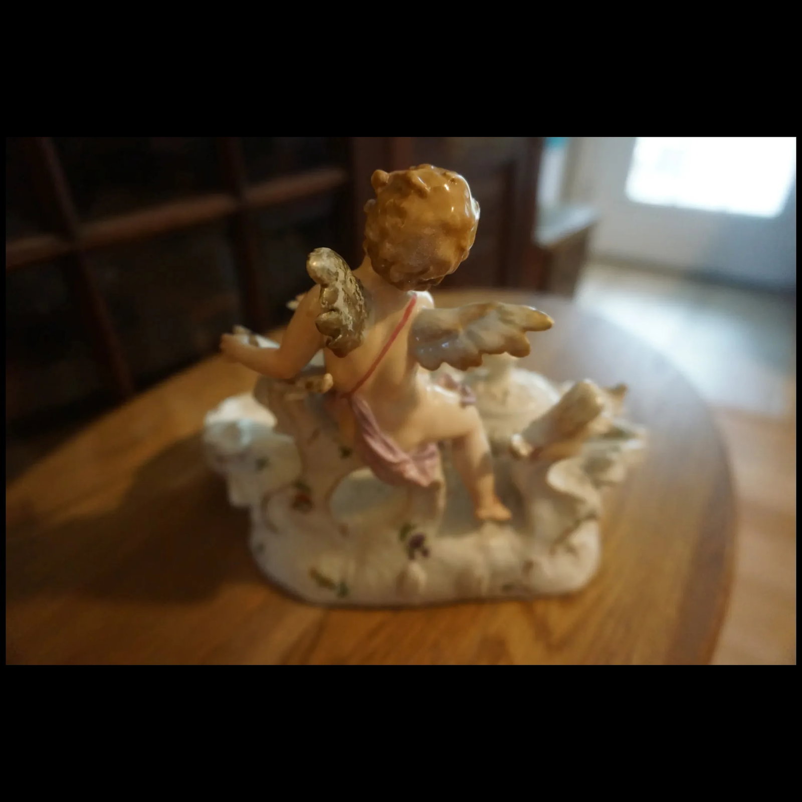 Antique signed German Porcelain double Inkwell cupid writing Love Note - 5