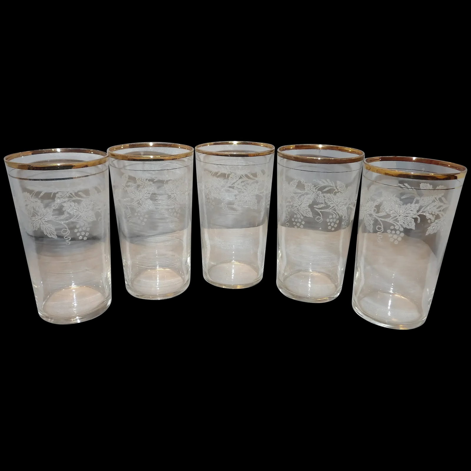 1940's Bartlett Collins 5 Frosted Grapevine 16 oz. Ice Tea Glasses (1 of 8)