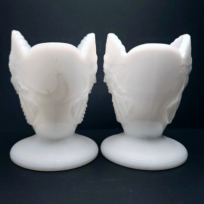 John Kemple Milk Glass Indigenous Indian Chief Toothpick Match Holder Set of 2 - 2