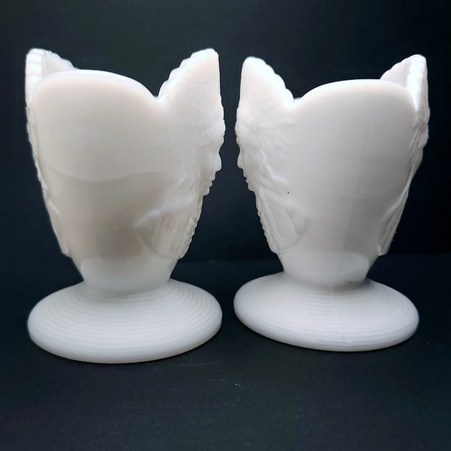 John Kemple Milk Glass Indigenous Indian Chief Toothpick Match Holder Set of 2 - 4