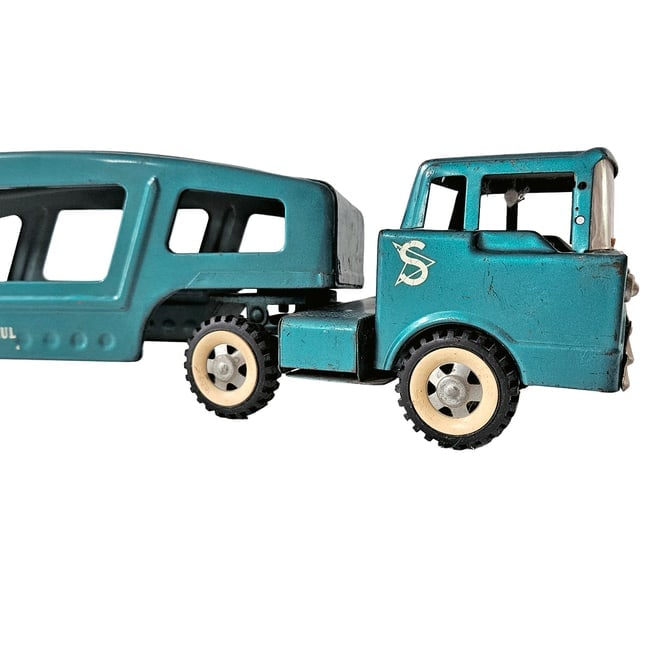 Vintage Structo Auto Haul Truck Car Carrier circa 1960's Metal Pressed Steel - 7