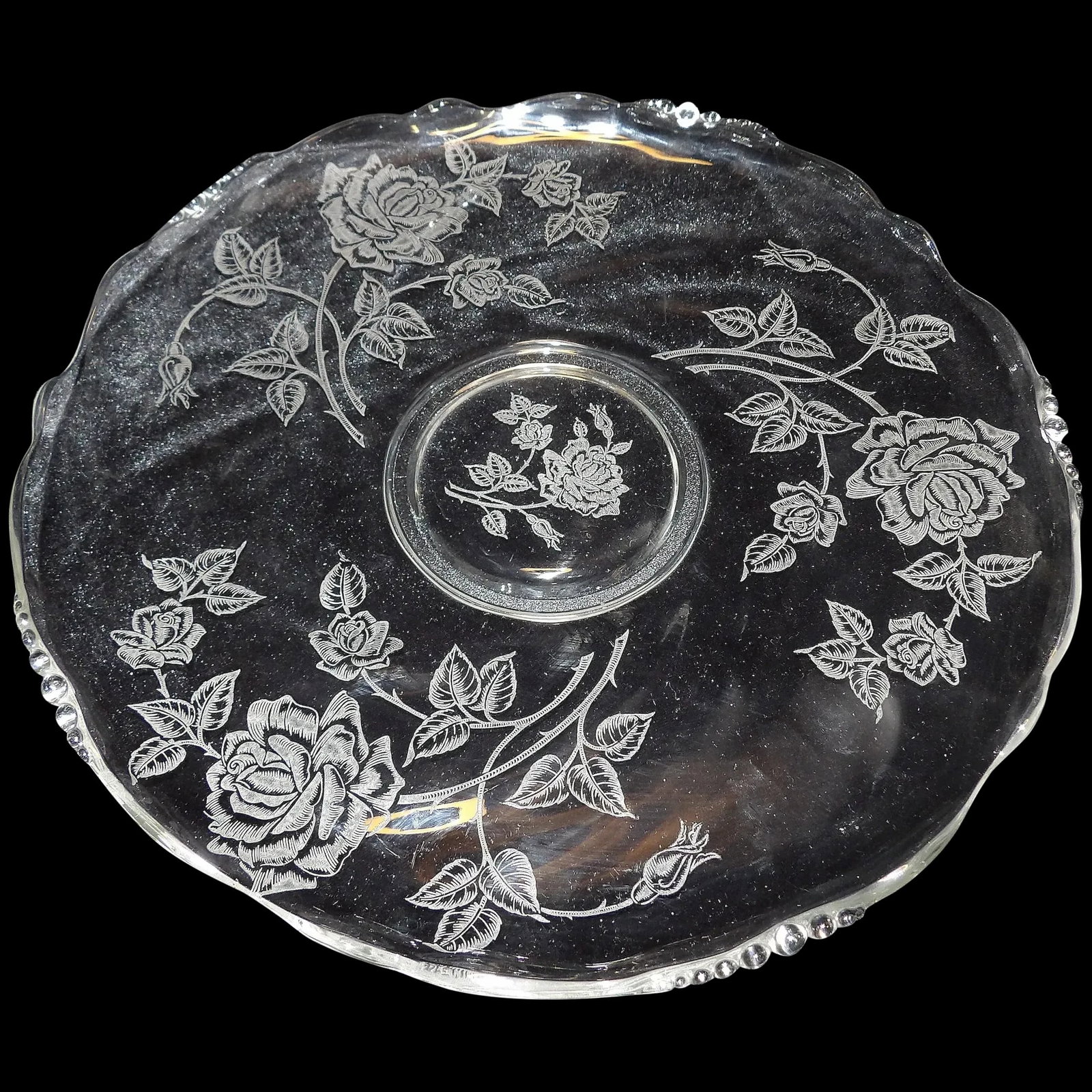 Heisey Rose Crystal #1519 Waverly 13 1/2" Torte Plate or Platter (1 of 6)