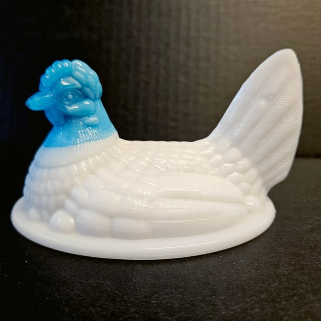 Westmoreland White with Blue Slag Turned Head Hen on Nest Circa early 20th-century - 5