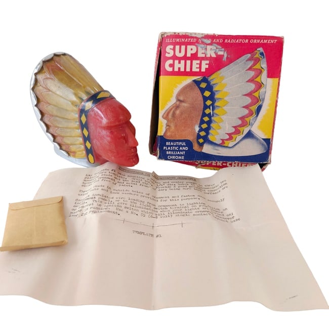 1950's Blackstone Super-Chief Lighted Hood and Radiator Ornament w Original Box: Title: 1950's Blackstone Super-Chief Lighted Hood and Radiator Ornament w Original Box Description: 1950's Blackstone Super-Chief Lighted Hood and Radiator Ornament w Original Box This original "Super