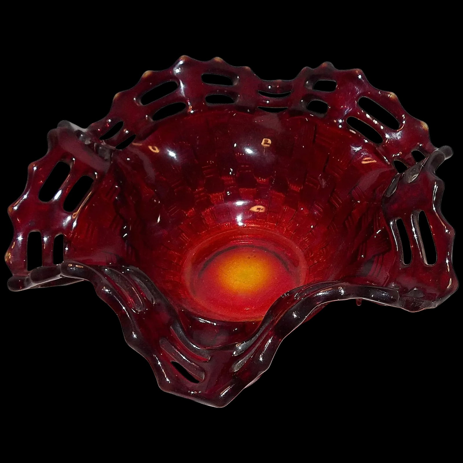 Fenton Amberina Basketweave Bowl - A Stunning Collector's Piece (1 of 7)